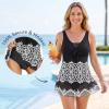 image:imageWomens Tummy Control Swimdress One Piece Swimsuits Modest VNeck Mesh Bathing Suits with Builtin BottomBlackwhite