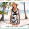 image:imageWomens Tummy Control Swimdress One Piece Swimsuits Modest VNeck Mesh Bathing Suits with Builtin BottomBlackwhite Floral