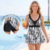 image:imageWomens Tummy Control Swimdress One Piece Swimsuits Modest VNeck Mesh Bathing Suits with Builtin BottomBlackwhite Floral
