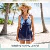 image:imageWomens Tummy Control Swimdress One Piece Swimsuits Modest VNeck Mesh Bathing Suits with Builtin BottomBlue