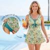 image:imageWomens Tummy Control Swimdress One Piece Swimsuits Modest VNeck Mesh Bathing Suits with Builtin BottomGreen White Floral