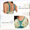 image:imageWomens Tummy Control Swimdress One Piece Swimsuits Modest VNeck Mesh Bathing Suits with Builtin BottomGreen White Floral
