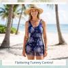 image:imageWomens Tummy Control Swimdress One Piece Swimsuits Modest VNeck Mesh Bathing Suits with Builtin BottomMixnavy