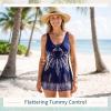 image:imageWomens Tummy Control Swimdress One Piece Swimsuits Modest VNeck Mesh Bathing Suits with Builtin BottomNavy