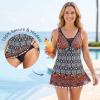 image:imageWomens Tummy Control Swimdress One Piece Swimsuits Modest VNeck Mesh Bathing Suits with Builtin BottomOrange Grey