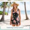 image:imageWomens Tummy Control Swimdress One Piece Swimsuits Modest VNeck Mesh Bathing Suits with Builtin BottomPinkfloral