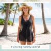 image:imageWomens Tummy Control Swimdress One Piece Swimsuits Modest VNeck Mesh Bathing Suits with Builtin BottomPure Black