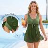 image:imageWomens Tummy Control Swimdress One Piece Swimsuits Modest VNeck Mesh Bathing Suits with Builtin BottomPure Green