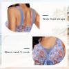 image:imageWomens Tummy Control Swimdress One Piece Swimsuits Modest VNeck Mesh Bathing Suits with Builtin BottomPurple Floral