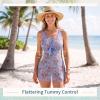 image:imageWomens Tummy Control Swimdress One Piece Swimsuits Modest VNeck Mesh Bathing Suits with Builtin BottomPurple Floral