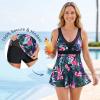 image:imageWomens Tummy Control Swimdress One Piece Swimsuits Modest VNeck Mesh Bathing Suits with Builtin BottomRedgreen Floral