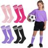 image:imageAmerican Trends 4 Pairs Kids Soccer Baseball Socks Youth Boys Girls Long Striped Socks with Soccer GiftsPurple  Pink  Hot Pink  Black