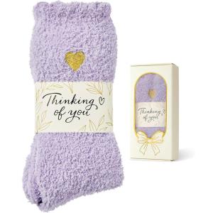 image:imageAmerican Trends Fuzzy Socks for Women in Gift Box UltraSoft Cloud Sleep Socks with Thinking of You Wrap Gifts for WomenPurple