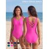 image:imageAmerican Trends Athletic One Piece Swimsuits for Women Modest Bathing Suits Criss Cross Back Water Aerobics SwimwearB Hot Pink