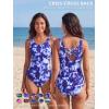 image:imageAmerican Trends Athletic One Piece Swimsuits for Women Modest Bathing Suits Criss Cross Back Water Aerobics SwimwearB Tie Dye Blue