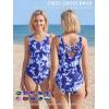 image:imageAmerican Trends Athletic One Piece Swimsuits for Women Modest Bathing Suits Criss Cross Back Water Aerobics SwimwearBlack Green Leaves