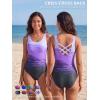 image:imageAmerican Trends Athletic One Piece Swimsuits for Women Modest Bathing Suits Criss Cross Back Water Aerobics SwimwearE Purple Gradient