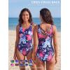 image:imageAmerican Trends Athletic One Piece Swimsuits for Women Modest Bathing Suits Criss Cross Back Water Aerobics SwimwearF Pink Blue Printed