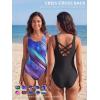 image:imageAmerican Trends Athletic One Piece Swimsuits for Women Modest Bathing Suits Criss Cross Back Water Aerobics SwimwearK Blue Storm