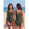 image:imageAmerican Trends Athletic One Piece Swimsuits for Women Modest Bathing Suits Criss Cross Back Water Aerobics SwimwearR Dark Green