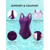 image:imageAmerican Trends Athletic One Piece Swimsuits for Women Modest Bathing Suits Criss Cross Back Water Aerobics SwimwearSolid Purple