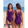 image:imageAmerican Trends Athletic One Piece Swimsuits for Women Modest Bathing Suits Criss Cross Back Water Aerobics SwimwearSolid Purple
