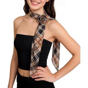 image:imageAmerican Trends Womens Removable Rose Flower ScarfElegant Long Neck Scarf For GirlSoft Headband For Party Wedding DailyCheckered Brown