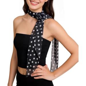 image:imageAmerican Trends Womens Removable Rose Flower ScarfElegant Long Neck Scarf For GirlSoft Headband For Party Wedding DailyPolka Dot Black