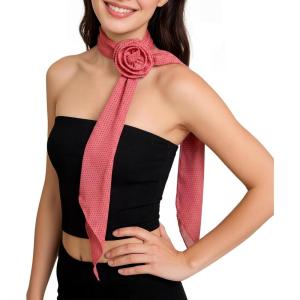 image:imageAmerican Trends Womens Removable Rose Flower ScarfElegant Long Neck Scarf For GirlSoft Headband For Party Wedding DailyRose Pink Polka Dot