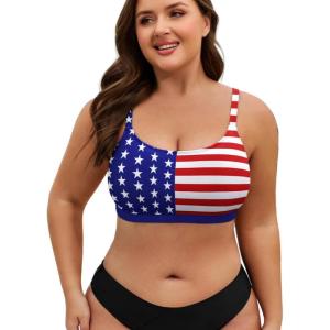 image:imageAmerican Trends Plus Size Bikini Top for Women Large Bust Swim Tops Sports Swim Bra with Strong SupportAmerican Flag