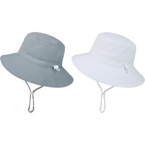 image:imageAmerican Trends Baby Sun Hats for Boys Girls UPF 50 Sun Protection Wide Brim Adjustable Summer Beach Bucket HatA 2 Pack Blue Gray  White