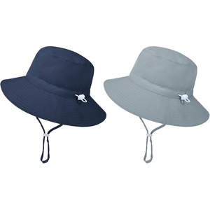 image:imageAmerican Trends Baby Sun Hats for Boys Girls UPF 50 Sun Protection Wide Brim Adjustable Summer Beach Bucket HatA 2 Pack Navy  Gray