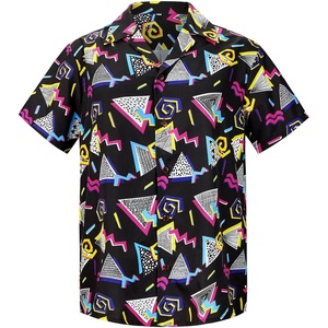 image:imageAmerican Trends Mens Hawaiian Shirt Floral Print Aloha Novelty Button Down Shirts Casual Short Sleeve Beachwear for Men1 80s Geometric Black