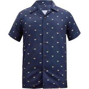 image:imageAmerican Trends Mens Hawaiian Shirt Floral Print Aloha Novelty Button Down Shirts Casual Short Sleeve Beachwear for MenNavy With Rainbow Heart