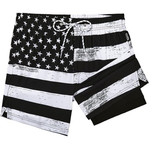 image:imageAmerican Trends Mens Swim Trunks with Compression Liner Quick Dry Swimsuit 5 Mens Board ShortsBlack White American Flag