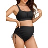 image:imageAmerican Trends Maternity Swimsuit Two Piece  Adjustable Drawstring Side Ruched Pregnancy Bikini High Waisted Bathing SuitBlack