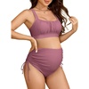 image:imageAmerican Trends Maternity Swimsuit Two Piece  Adjustable Drawstring Side Ruched Pregnancy Bikini High Waisted Bathing SuitPurple