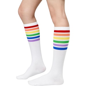 image:imageAmerican Trends Womens Knee High Socks Novelty Holiday Printed Tall Tube Socks Casual amp Party Athletic Sports Stockings1 Pack Whiterainbow