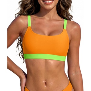 image:imageSports Swim Bra Bikini Tops for Women Classic Bathing Suits Top with Padded Crop SwimsuitOrange and Green