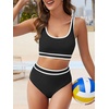 image:imageAmerican Trends Womens Bikini Sets Two Piece Swimsuit for Women High Waisted Swim Suit 2026 Sporty Bathing SuitBlack White