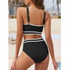 image:imageAmerican Trends Womens Bikini Sets Two Piece Swimsuit for Women High Waisted Swim Suit 2026 Sporty Bathing SuitBlack White