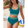 image:imageAmerican Trends Womens Bikini Sets Two Piece Swimsuit for Women High Waisted Swim Suit 2026 Sporty Bathing SuitBlackish Green
