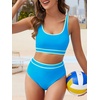 image:imageAmerican Trends Womens Bikini Sets Two Piece Swimsuit for Women High Waisted Swim Suit 2026 Sporty Bathing SuitBlue Green