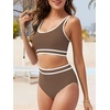 image:imageAmerican Trends Womens Bikini Sets Two Piece Swimsuit for Women High Waisted Swim Suit 2026 Sporty Bathing SuitBrown White