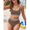 image:imageAmerican Trends Womens Bikini Sets Two Piece Swimsuit for Women High Waisted Swim Suit 2026 Sporty Bathing SuitBrown White