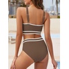 image:imageAmerican Trends Womens Bikini Sets Two Piece Swimsuit for Women High Waisted Swim Suit 2026 Sporty Bathing SuitBrown White