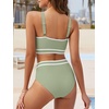 image:imageAmerican Trends Womens Bikini Sets Two Piece Swimsuit for Women High Waisted Swim Suit 2026 Sporty Bathing SuitGreen White