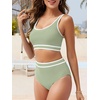 image:imageAmerican Trends Womens Bikini Sets Two Piece Swimsuit for Women High Waisted Swim Suit 2026 Sporty Bathing SuitGreen White
