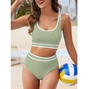 image:imageAmerican Trends Womens Bikini Sets Two Piece Swimsuit for Women High Waisted Swim Suit 2026 Sporty Bathing SuitGreen White