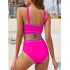 image:imageAmerican Trends Womens Bikini Sets Two Piece Swimsuit for Women High Waisted Swim Suit 2026 Sporty Bathing SuitPink Purple